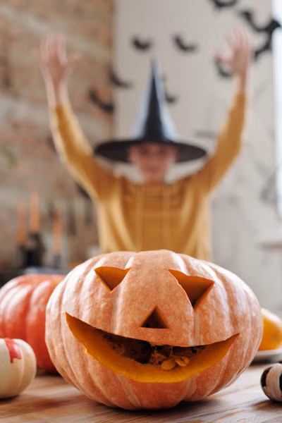 Smiling carved jack-o’-lantern